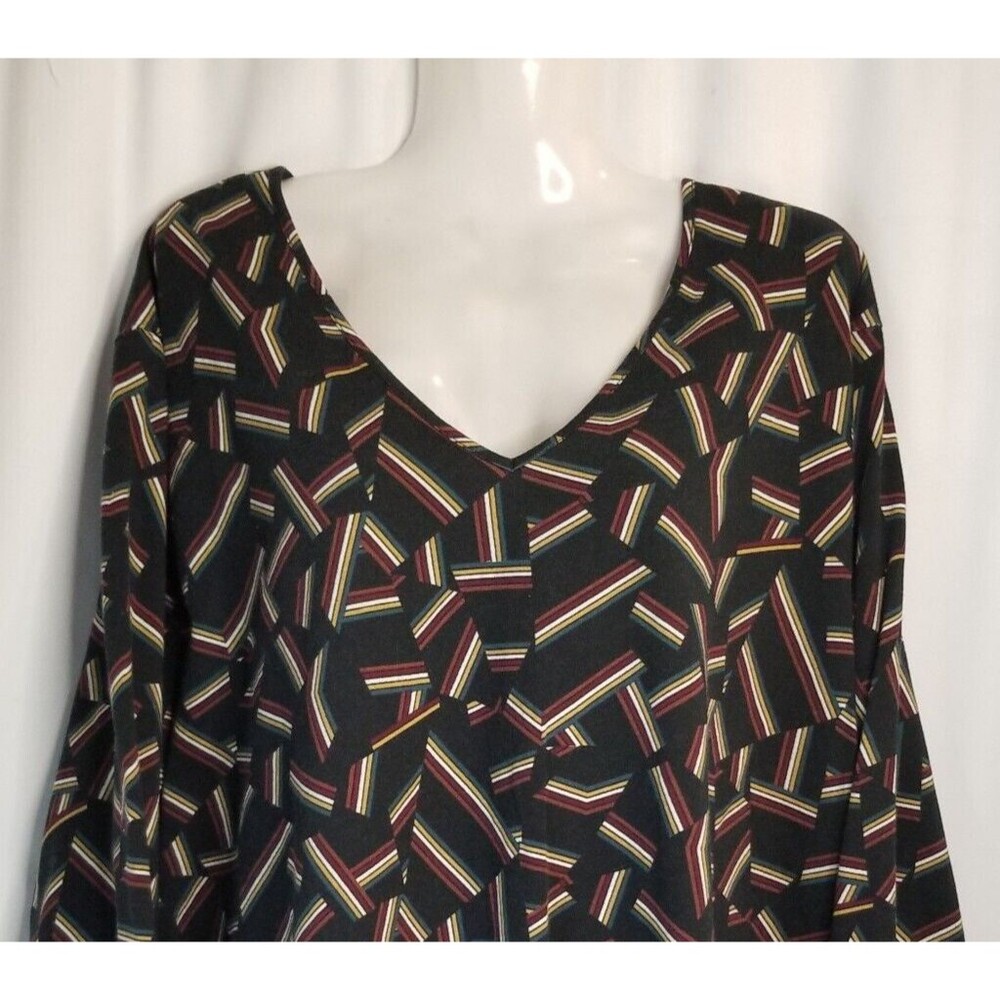 Ulla Popken Women's Tunic Top Geometric Design V-Neck Long Sleeve Size 28/30 - Picture 2 of 6
